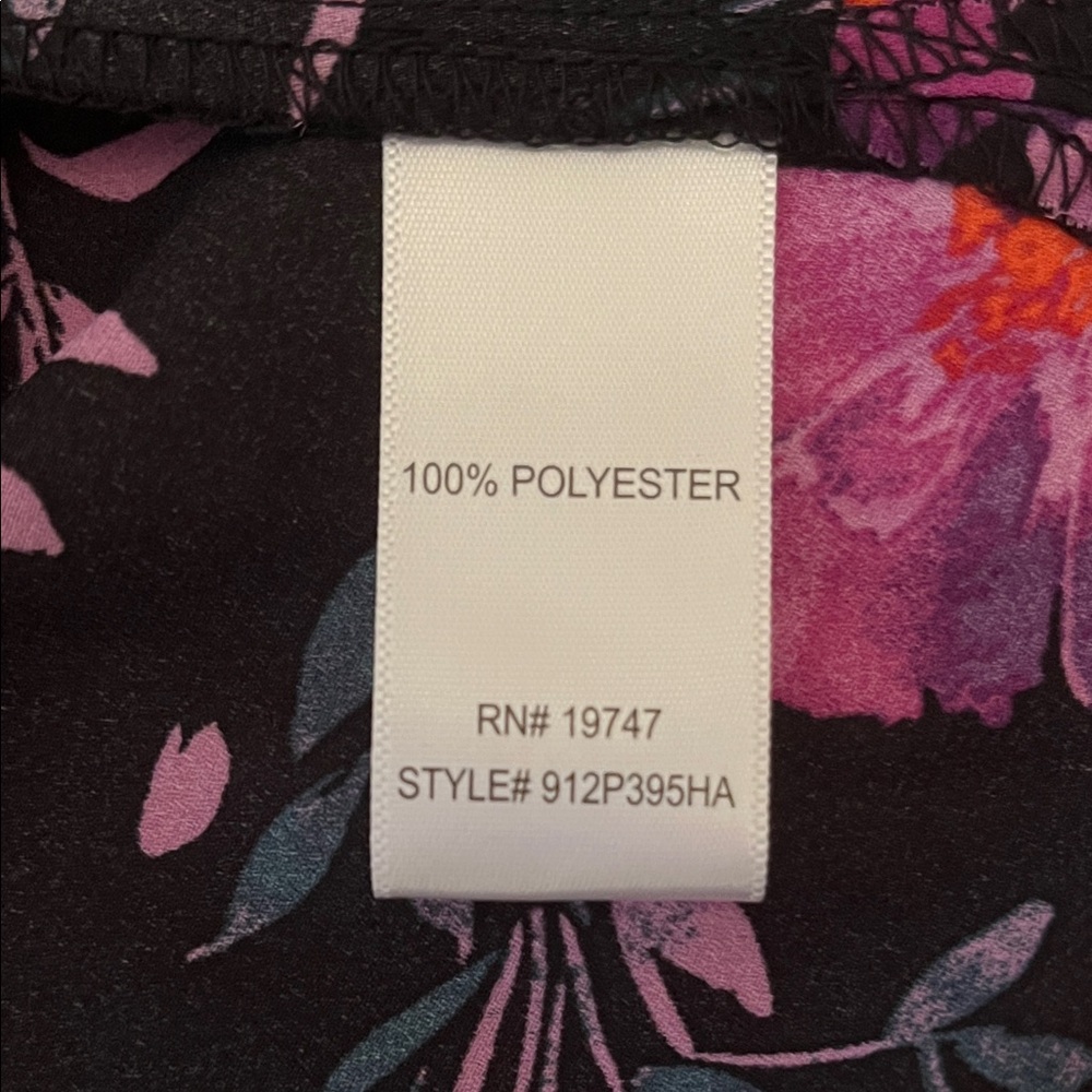 Counterparts Black and Pink Floral Long Sleeve Blouse V Neck Elastic Wrists | XL - Picture 10 of 12